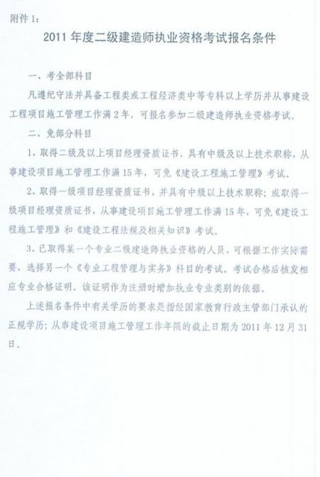 ★黑龙江2011二建报名条件-二级建造师考试报