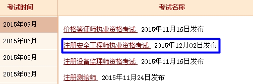 江苏人事考试网公布2015年安全工程师成绩查询入口