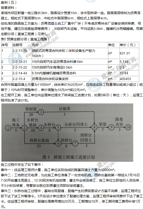 2014年一级建造师公路工程试题及答案(案例五)