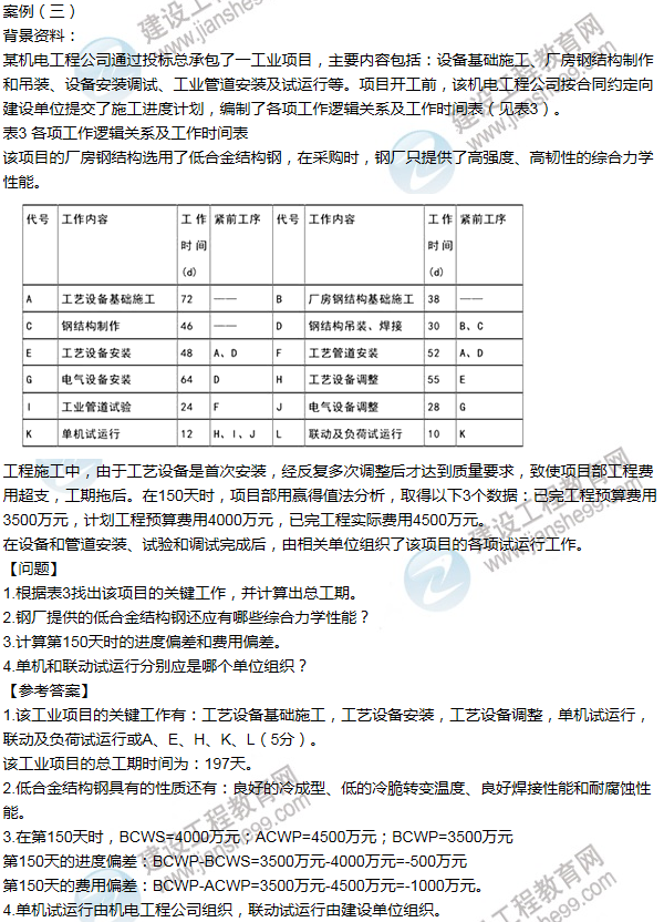 2014年一级建造师机电工程试题及答案(案例三)