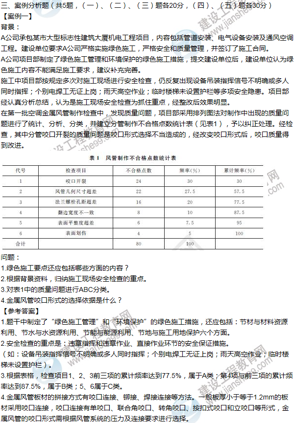 2015年一级建造师机电工程试题及答案(案例一)