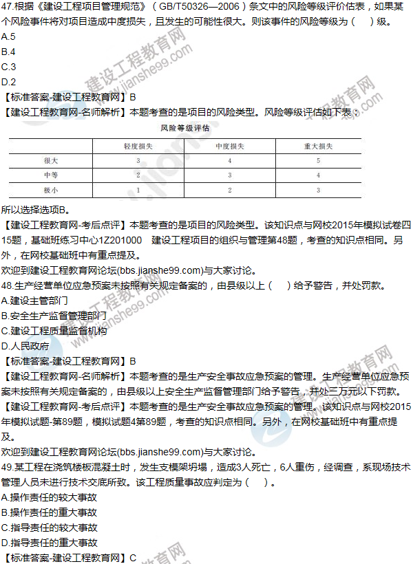 2015年一级建造师项目管理试题及答案(41-50题)