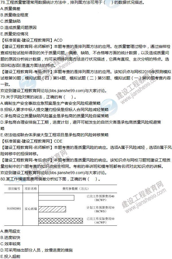 2015年一级建造师项目管理试题及答案(71-80题)