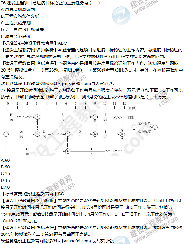 2015年一级建造师项目管理试题及答案(71-80题)