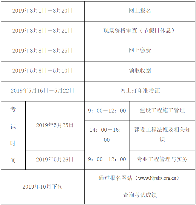 黑龙江2019年二级建造师报名时间公布