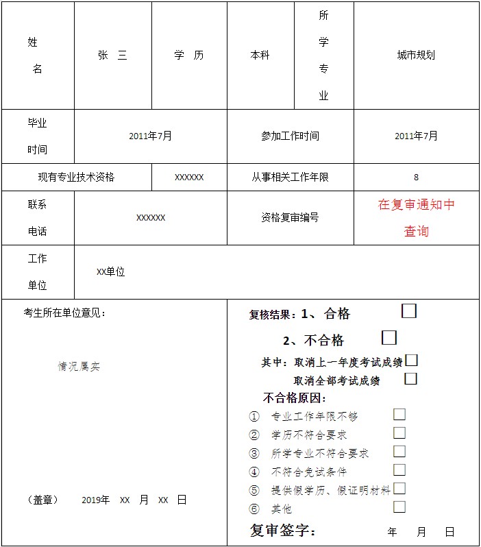 重庆市房地产估价师考试报名条件复审表