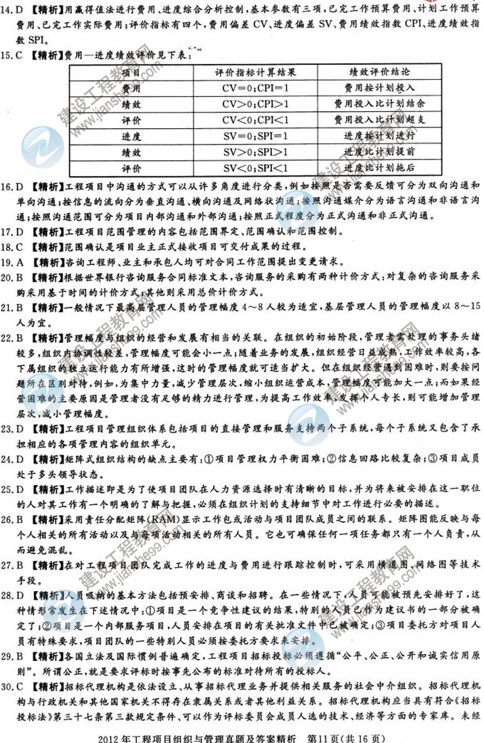 2012年咨询工程师考试工程项目组织与管理试题及答案