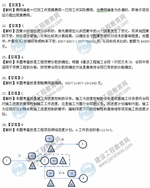 2012年6月二级建造师试题答案详解《建设工程施工管理》（23-28）