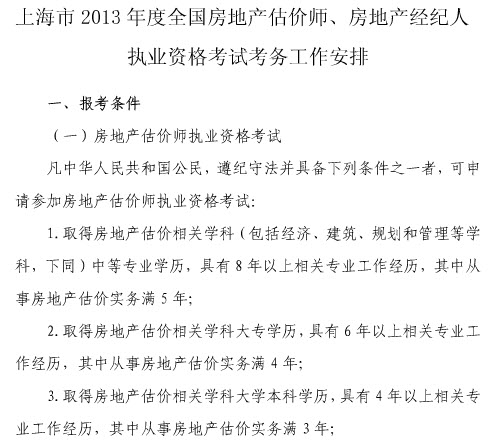 2013年上海房地产估价师报名时间为6月20日至7月7日