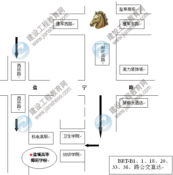 2014盐城二级建造师报名市直审核点（盐城高等师范学校）线路图 