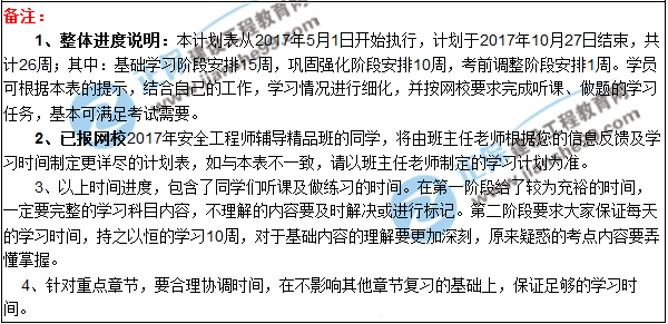 2017年安全工程师考试预习计划表