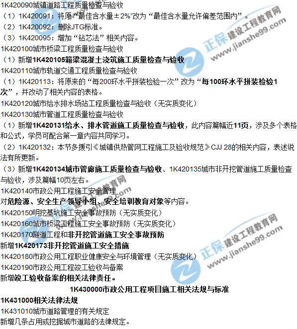 2018一建教材对比解析核心变化文字版--《市政公用工程》