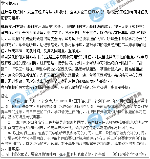 2018年安全工程师考试学习计划表