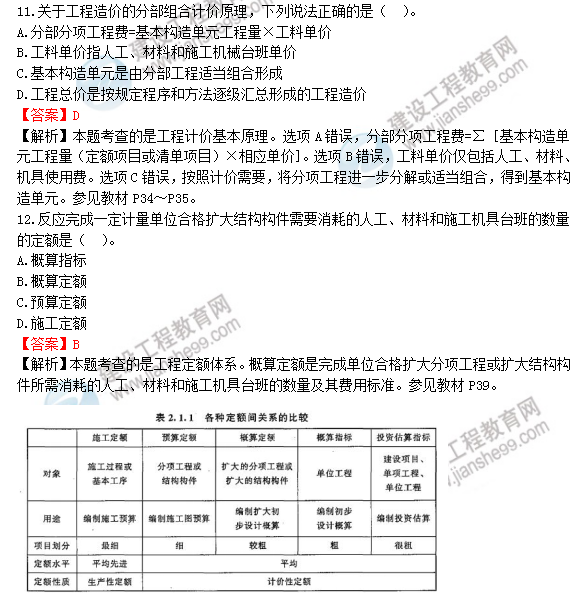 2018年造价工程师工程计价试题及答案解析