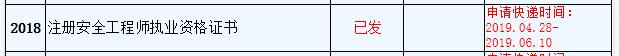2018年注册安全工程师执业资格证书