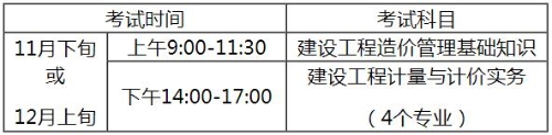 安徽省二级造价师考试时间