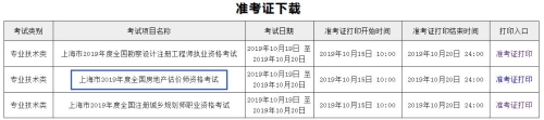 上海2019年房地产估价师准考证打印入口
