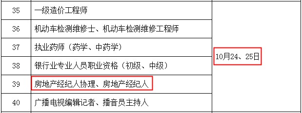 2020年下半年房地产经纪人考试时间