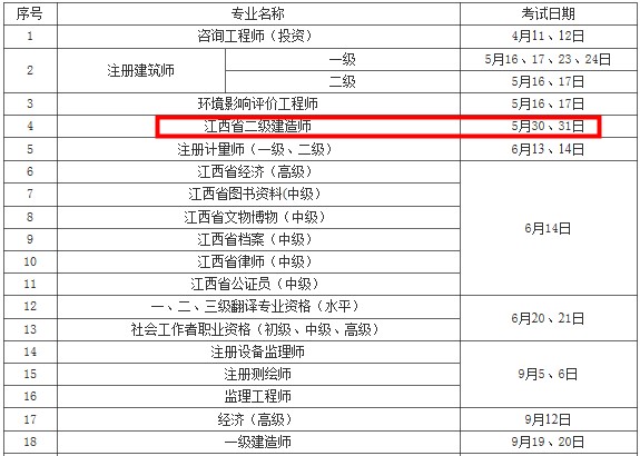 江西二级建造师考试时间