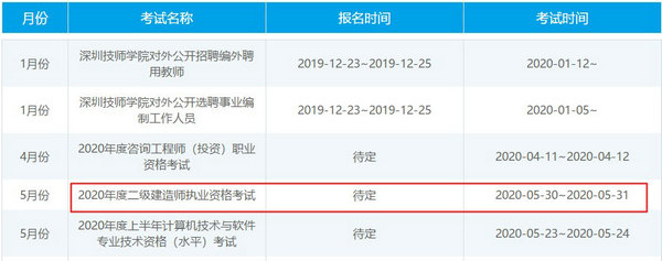广东深圳2020年二级建造师考试时间
