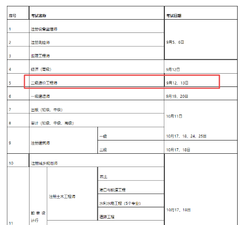 湖北二级造价考试时间