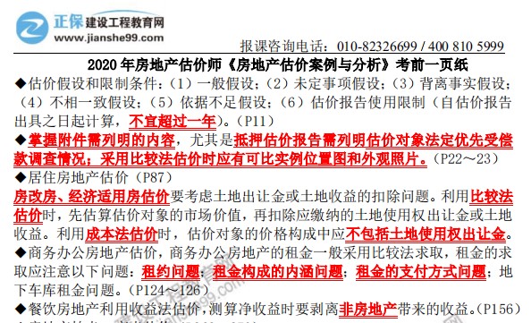 2020年房地产估价师《房地产估价案例与分析》考前一页纸