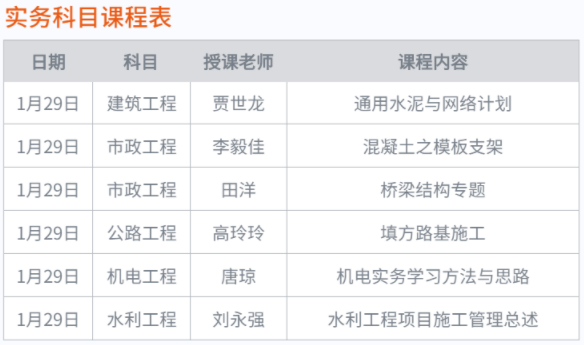 一级建造师实务科目课程表