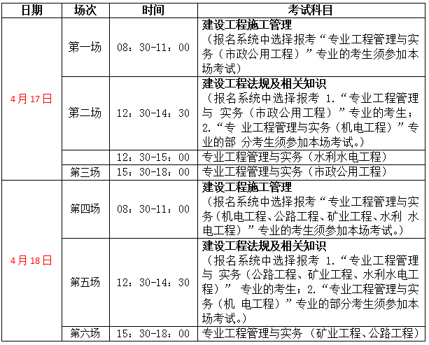 2020年贵州二级建造师各科目考试时间安排表