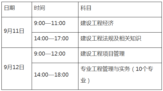 江西一级建造师考试时间