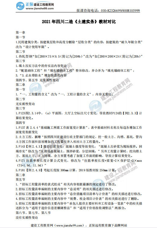 2021年四川级造价师《建设工程计量与计价实务》（土建工程）新教材对比