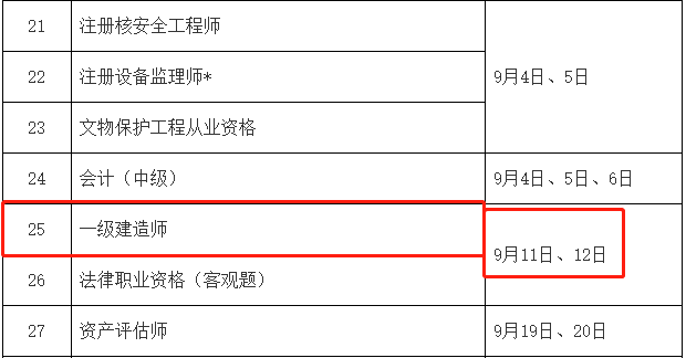 一级建造师考试时间