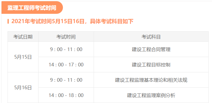 2021年监理考试时间 2021年监理考试时间