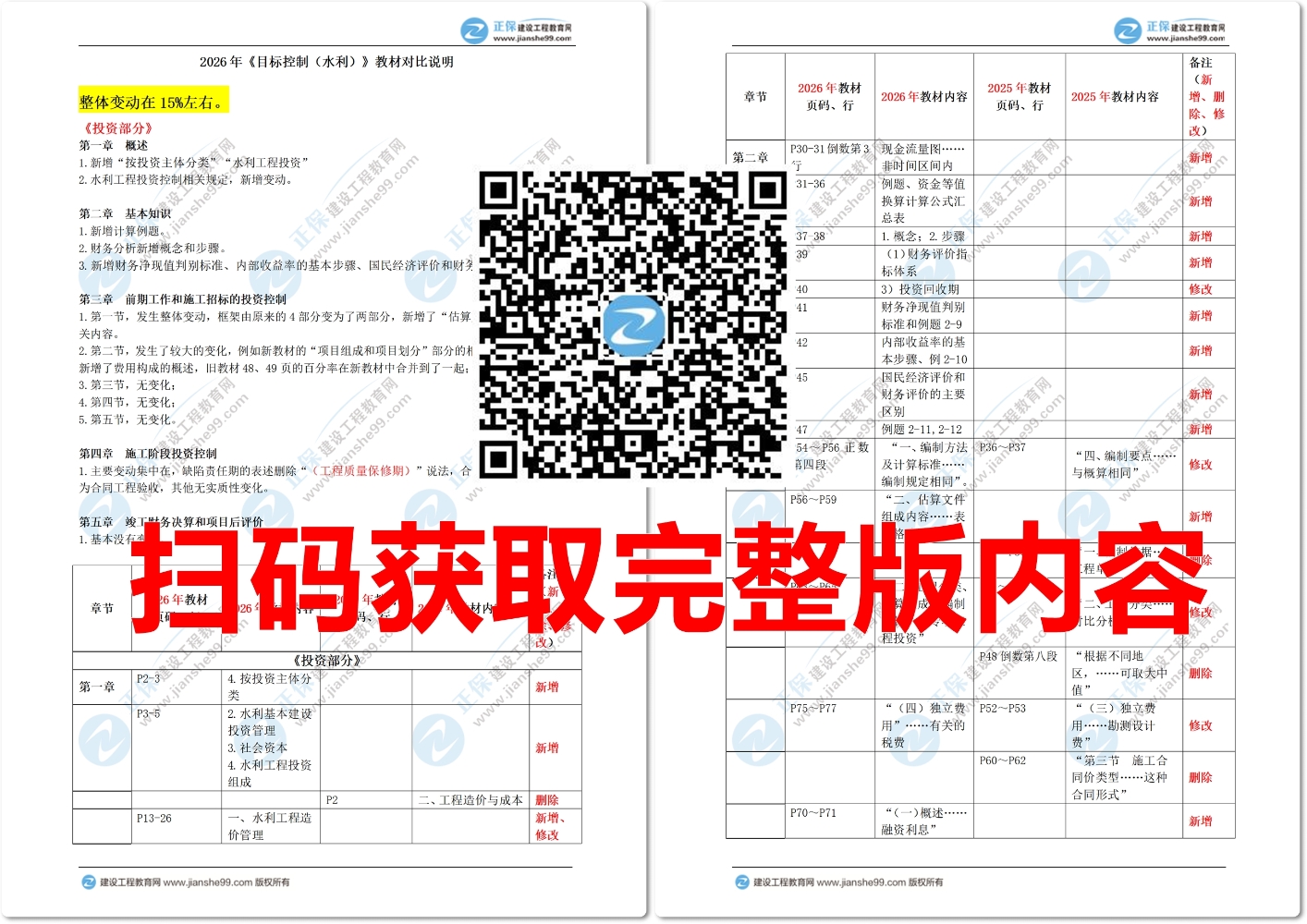 2026年监理水利《目标控制（投资部分）》教材变动说明